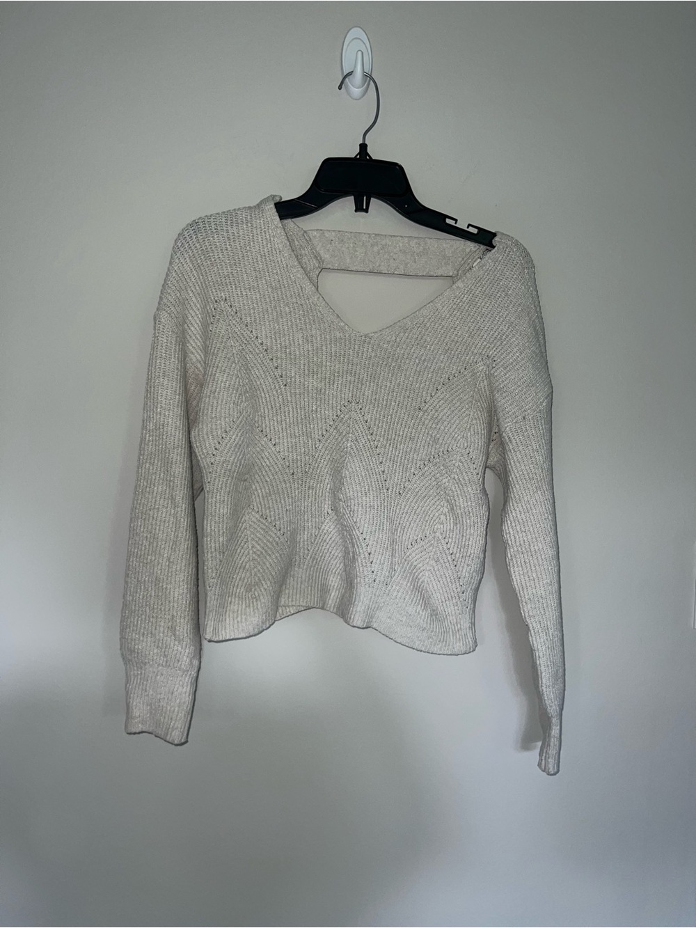 V-Neck Chunky Knit Sweater in Cream sweater Pink Rose Vintage XS